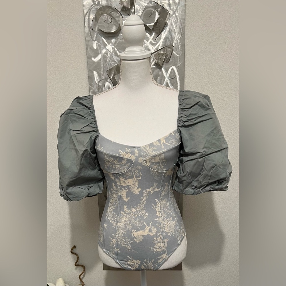 NWOT Free People- Prairie Rose Bodysuit- Sage & Cream- Size Small